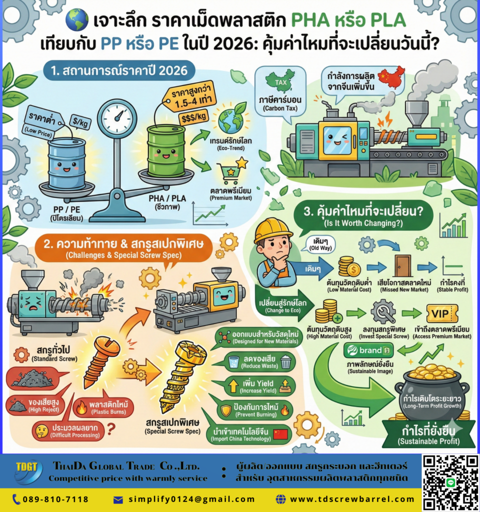 ราคาเม็ดพลาสติก PHA หรือ PLA เทียบกับ PP หรือ PE