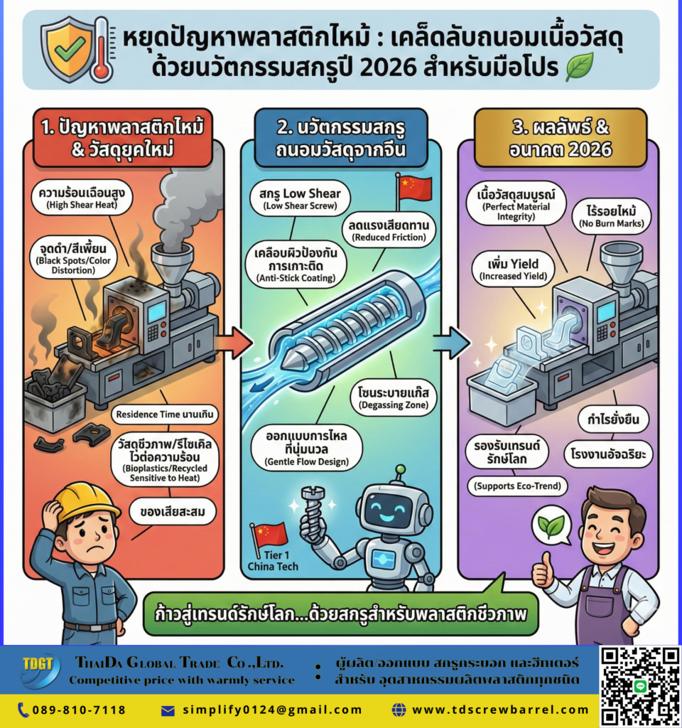 หยุดปัญหาพลาสติกไหม้ : เคล็ดลับถนอมเนื้อวัสดุด้วยนวัตกรรมสกรู