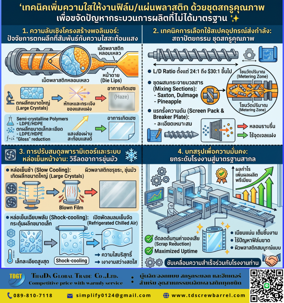 เทคนิคเพิ่มความใสให้งานฟิล์ม/แผ่นพลาสติก ด้วยชุดสกรูคุณภาพ เพื่อขจัดปัญหากระบวนการผลิตที่ไม่ได้มาตรฐาน