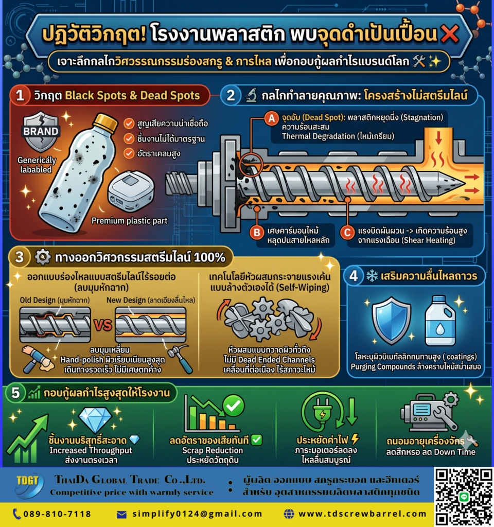 พบจุดดำ (Black Spots) ปนเปื้อนจากการตกค้าง in จุดอับ (Dead Spot)